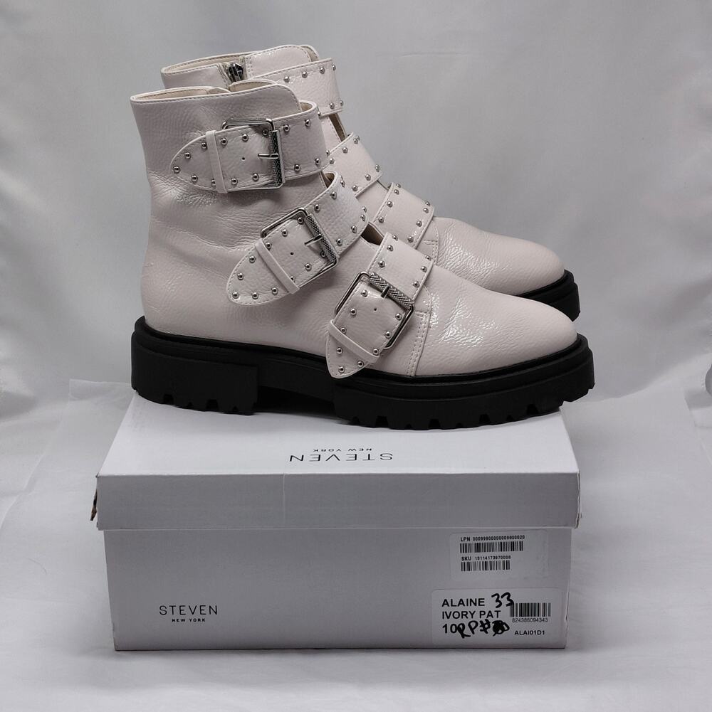 Steven New York Womens Moto Platform Combat Boots Size 10 Ivory Glam Y2K Fall